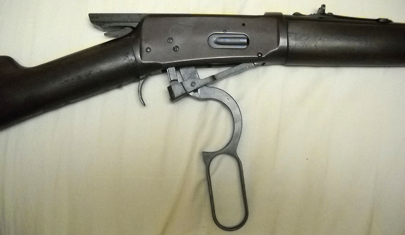 close-up on the right side of an open Winchester 94  action